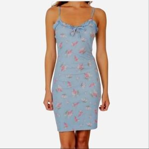 Blue Floral Spaghetti-Strap Mini Dress